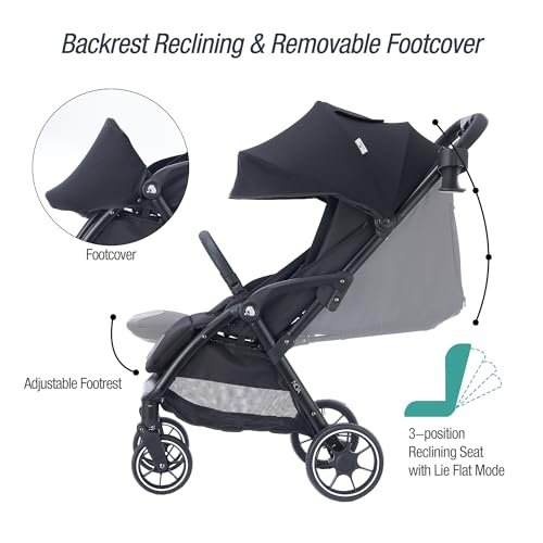 Compact Travel Stroller, Self-Folding Lightweight Stroller with Oversized Canopy, Adjustable Backrest, Newborn Pushchair for Toddler 0-36