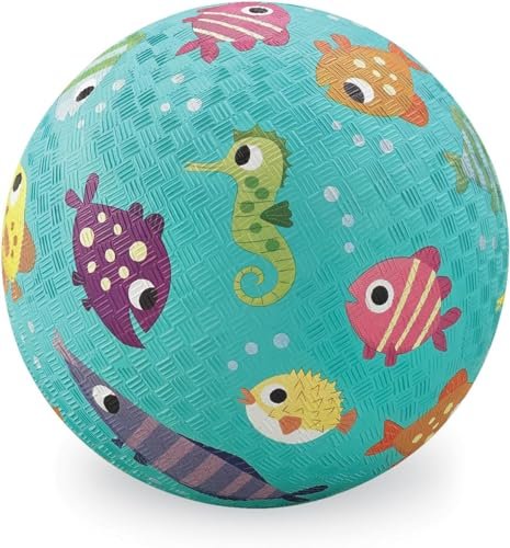 Crocodile Creek Playground Ball - Durable Rubber Ball for Kids Ages 3 and Up - Bouncy Inflatable Ball for Kickball, Indoor Games, and Outdoor Sports - PVC-Free - Fish - 5-inch Diameter