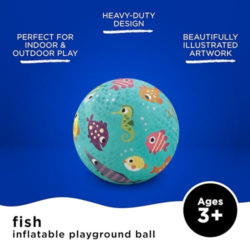 Crocodile Creek Playground Ball - Durable Rubber Ball for Kids Ages 3 and Up - Bouncy Inflatable Ball for Kickball, Indoor Games, and Outdoor Sports - PVC-Free - Fish - 5-inch Diameter