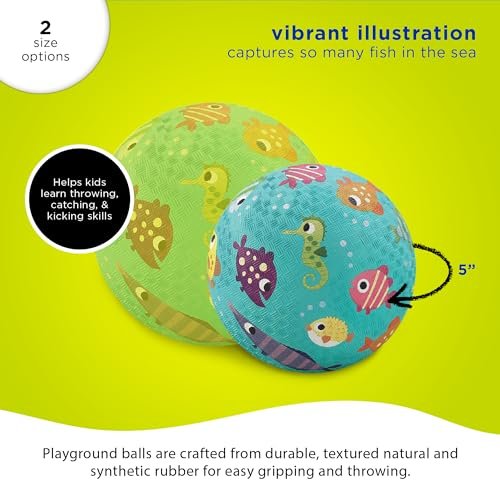Crocodile Creek Playground Ball - Durable Rubber Ball for Kids Ages 3 and Up - Bouncy Inflatable Ball for Kickball, Indoor Games, and Outdoor Sports - PVC-Free - Fish - 5-inch Diameter