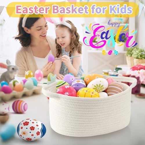 Cute Woven Storage Basket with Handle, Baskets for Gifts Empty, Gift Baskets for Birthday Baby Shower Raffle Burr Fundraiser, Decorative Organizer Box for Baby Toy Pet, 13" D x 8" W x 6" H
