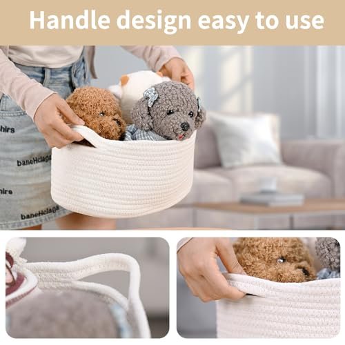 Cute Woven Storage Basket with Handle, Baskets for Gifts Empty, Gift Baskets for Birthday Baby Shower Raffle Burr Fundraiser, Decorative Organizer Box for Baby Toy Pet, 13" D x 8" W x 6" H