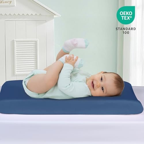 david's Kids 3 Pack Changing Pad Cover Set, Ultra Soft Breathable Cozy Microfiber Diaper Change Table Sheets for Baby Boys Girls Netural, Fit Most Changing Pads, White & Light Grey & Navy Blue