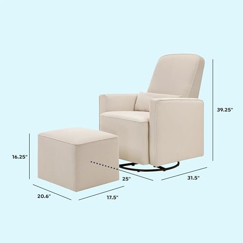 DaVinci Olive Upholstered Swivel Glider with Bonus Ottoman in Polyester Cream, Greenguard Gold & CertiPUR-US Certified