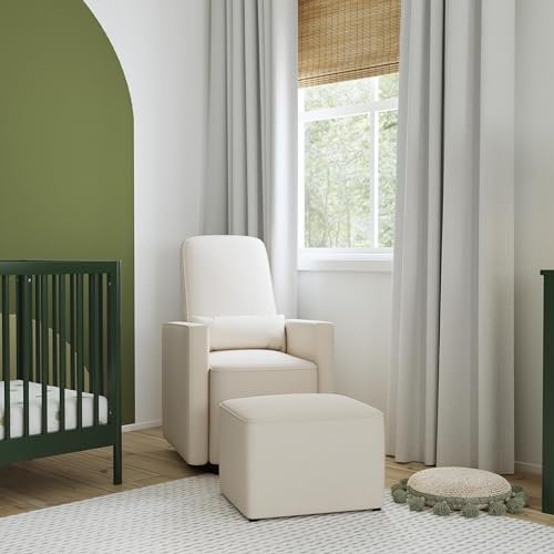 DaVinci Olive Upholstered Swivel Glider with Bonus Ottoman in Polyester Cream, Greenguard Gold & CertiPUR-US Certified