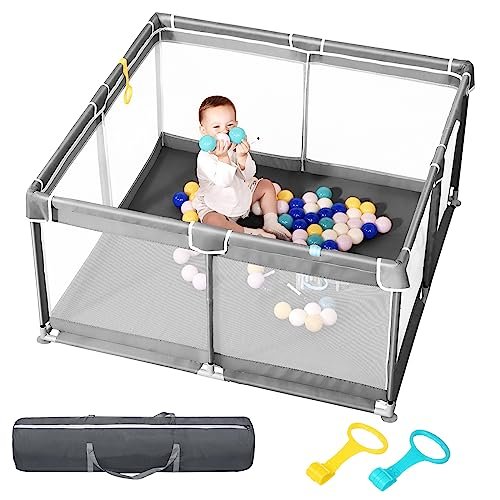 DEAR LOV 50"x50" Baby Playpen & Playard with Removable Gate, Anti-Slip Base, Sturdy Safety Design & Soft Mesh Walls - Indoor/Outdoor Activity Center for Babies Toddlers (Gray)