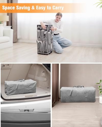 Dearlomum Foldable Baby Playpen with Gate, Extra Large Collapsible Play Yard for Babies & Toddlers, Portable Travel Playpen, Baby Activity Center for Indoor & Outdoor Use (Grey 51"×51")