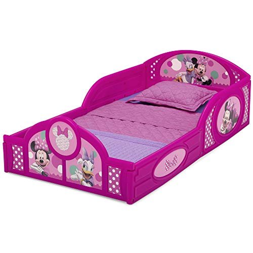 Delta Children Disney Minnie Mouse Plastic Sleep and Play Toddler Bed with Attached Guardrails