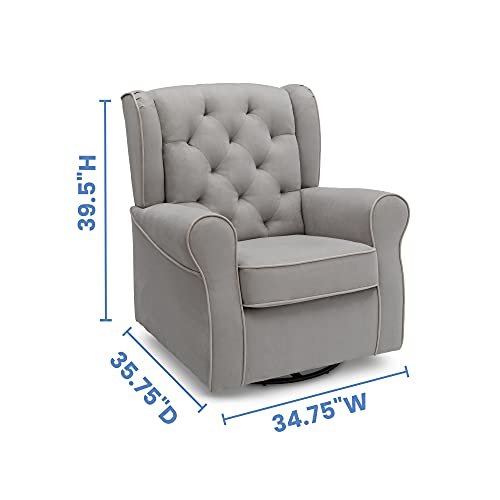 Delta Children Emerson Upholstered Glider Swivel Rocker Chair, Dove Grey with Soft Grey Welt
