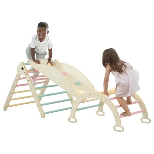 Delta Children Lil’ Climber Gym - Indoor Climbing Gym Playground for Kids - Montessori Toy with Reversible Arch/Rocking Chair, Reversible Rock Wall/Slide Ramp and Pikler Triangle - for Toddlers 3+