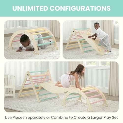 Delta Children Lil’ Climber Gym - Indoor Climbing Gym Playground for Kids - Montessori Toy with Reversible Arch/Rocking Chair, Reversible Rock Wall/Slide Ramp and Pikler Triangle - for Toddlers 3+