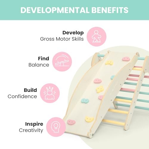 Delta Children Lil’ Climber Gym - Indoor Climbing Gym Playground for Kids - Montessori Toy with Reversible Arch/Rocking Chair, Reversible Rock Wall/Slide Ramp and Pikler Triangle - for Toddlers 3+