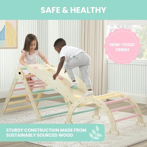 Delta Children Lil’ Climber Gym - Indoor Climbing Gym Playground for Kids - Montessori Toy with Reversible Arch/Rocking Chair, Reversible Rock Wall/Slide Ramp and Pikler Triangle - for Toddlers 3+