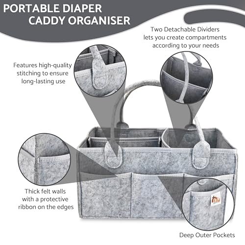 Diaper Caddy, Diaper Organizer, Nursery Storage and Car Organizer for Baby - Large Size - (Cloud Grey)