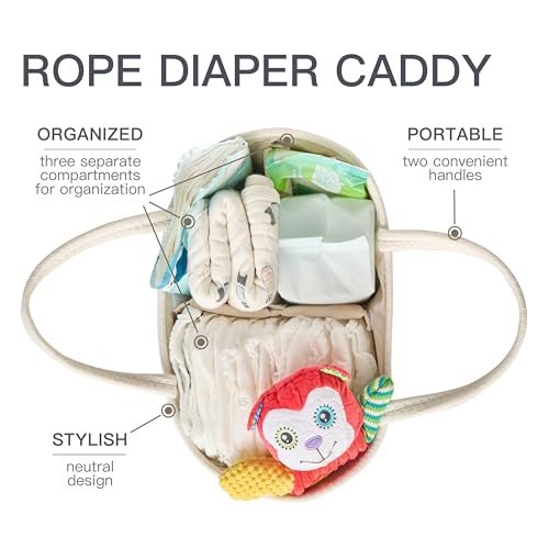 Diaper Caddy Organizer, Baby Storage Basket, Nursery Bin and Car Organizer for Diapers, Gift Basket for Baby Shower List or Newborn Essentials, Boys and Girls - White and Beige Brown
