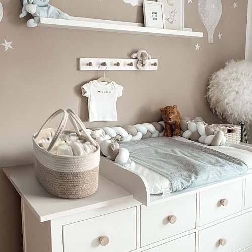 Diaper Caddy Organizer, Baby Storage Basket, Nursery Bin and Car Organizer for Diapers, Gift Basket for Baby Shower List or Newborn Essentials, Boys and Girls - White and Beige Brown