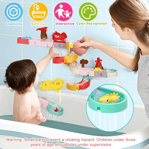 Dinosaur Bath Toys for Kids Ages 1-3 4-8, 43 PCS DIY Water Slides Tracks with 3 Dino Bathtub Bath Toys Toddlers 2-4 3-5, Fun Baby Bath Tub Bathtime Shower Birthday Gift 2 3 4 5 Boys Girls