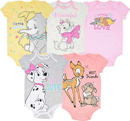 Disney Classics The Aristocats Lion King Winnie the Pooh Pixar Toy Story Baby Girls 5 Pack Bodysuits Newborn to Infant