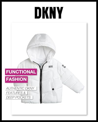 DKNY Infant Toddler Baby Girls' Winter Jacket - Fleece Lined Quilted Bubble Puffer Parka Coat for Girls (Sizes:12M-4T)