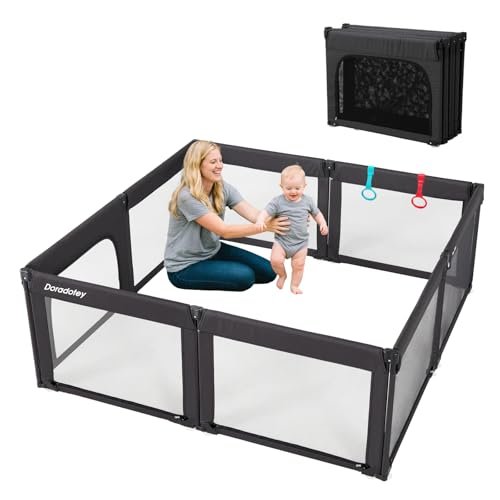 Doradotey Baby Playpen Foldable for Toddlers 1-3, Size and Shape Adjustable Enclosure, 8-Panels Detachable Gate 79x71 Large Indoor Playard, Easy Assembly and Clean, Safety Fence Play Area, Black