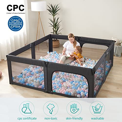 Doradotey Baby Playpen Foldable for Toddlers 1-3, Size and Shape Adjustable Enclosure, 8-Panels Detachable Gate 79x71 Large Indoor Playard, Easy Assembly and Clean, Safety Fence Play Area, Black