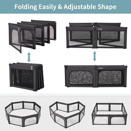 Doradotey Baby Playpen Foldable for Toddlers 1-3, Size and Shape Adjustable Enclosure, 8-Panels Detachable Gate 79x71 Large Indoor Playard, Easy Assembly and Clean, Safety Fence Play Area, Black