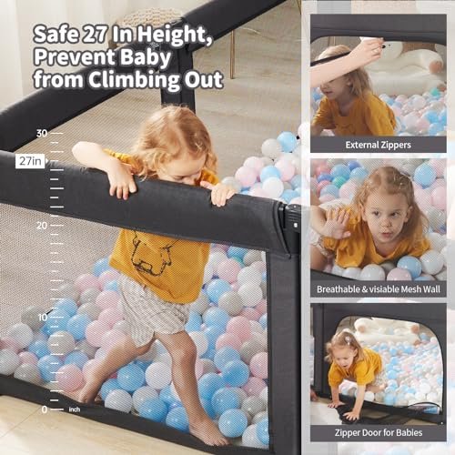 Doradotey Baby Playpen Foldable for Toddlers 1-3, Size and Shape Adjustable Enclosure, 8-Panels Detachable Gate 79x71 Large Indoor Playard, Easy Assembly and Clean, Safety Fence Play Area, Black