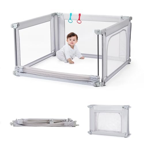 Doradotey Baby Playpen, Shape &Size Adjustable Small Baby Playard for Babies and Toddlers, Foldable Playpen Fence Indoors Play Center Yards, Breathable Mesh Anti-Fall Play Pen 47 * 47, Light Grey