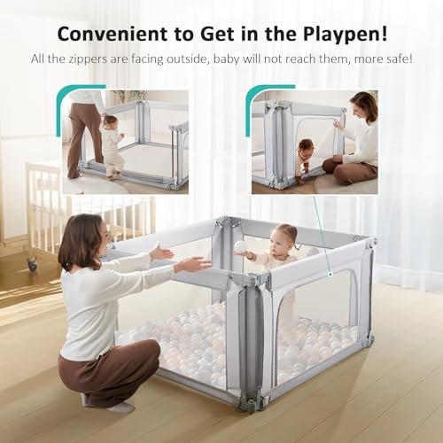 Doradotey Baby Playpen, Shape &Size Adjustable Small Baby Playard for Babies and Toddlers, Foldable Playpen Fence Indoors Play Center Yards, Breathable Mesh Anti-Fall Play Pen 47 * 47, Light Grey