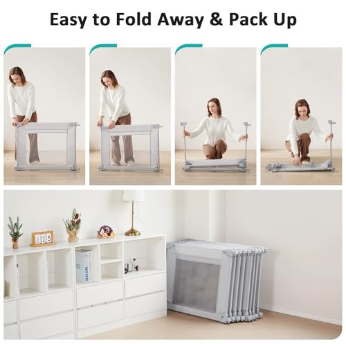 Doradotey Baby Playpen, Shape &Size Adjustable Small Baby Playard for Babies and Toddlers, Foldable Playpen Fence Indoors Play Center Yards, Breathable Mesh Anti-Fall Play Pen 47 * 47, Light Grey