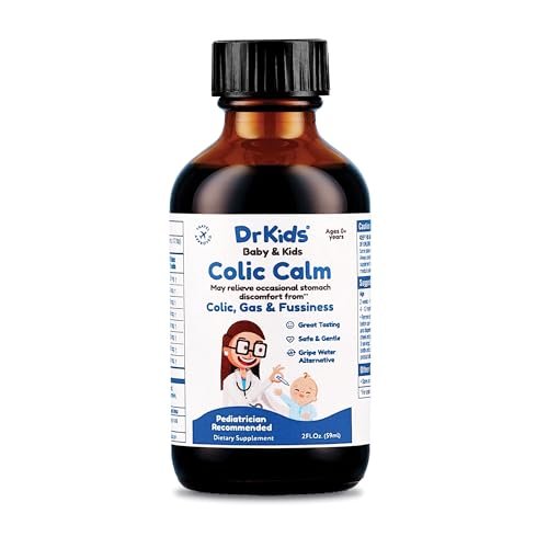 Dr. Kids Colic Calm, Infant Colic and Gas Relief - Fast-Acting Natural Ingredients with Activated Charcoal, Chamomile, Blackthorn Bud Extract, Ginger - Liquid Supplement for Babies, 2 Fl Oz