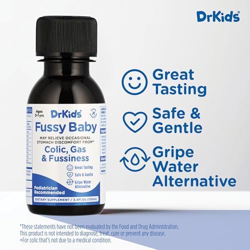 Dr. Kids Fussy Baby - Infant Gas Drops for Newborns, Colic and Upset Stomach Relief, Gripe Water Alternative, Fast-Acting, Safe & Gentle Oral Solution for Your Babies, 100ml (Pack of 1)