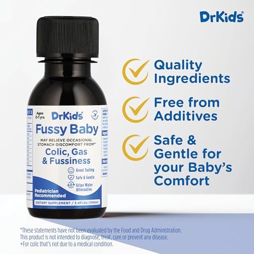 Dr. Kids Fussy Baby - Infant Gas Drops for Newborns, Colic and Upset Stomach Relief, Gripe Water Alternative, Fast-Acting, Safe & Gentle Oral Solution for Your Babies, 100ml (Pack of 1)
