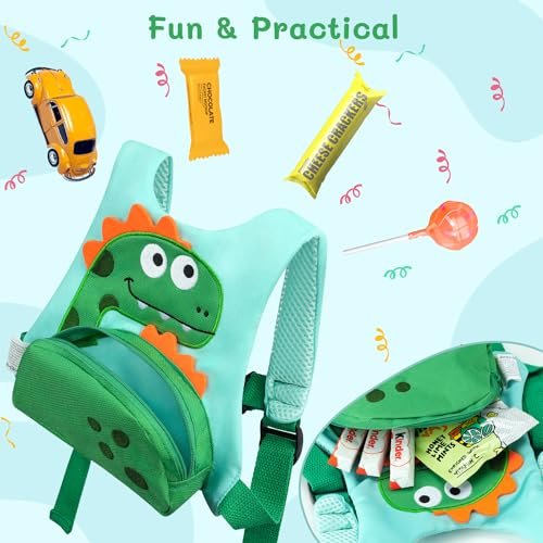 Dr.meter 3 in 1 Toddler Harness Leash + 8.2ft Anti Lost Wrist Link, Cute Dinosaur Kids Safety Harness Tether with Key Lock, Child Protective Leashes While Walking for Outdoor Activity Keep Kids Close