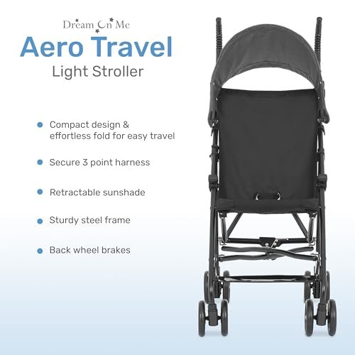 Dream On Me Aero Travel Lightweight Umbrella Stroller, Easy to Fold and Carry Travel Stroller, Adjustable and Removable Canopy