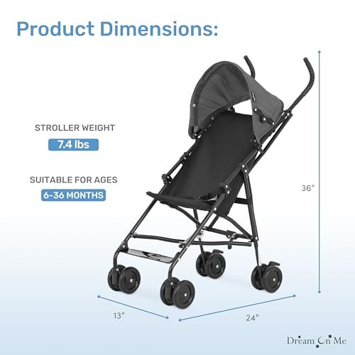 Dream On Me Aero Travel Lightweight Umbrella Stroller, Easy to Fold and Carry Travel Stroller, Adjustable and Removable Canopy