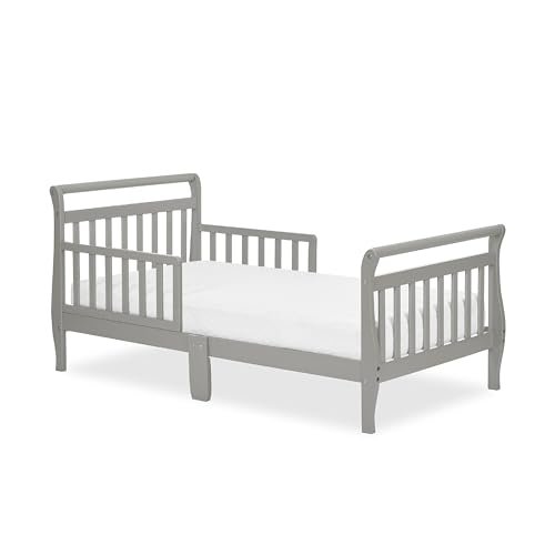Dream On Me Classic Sleigh Toddler Bed In Cool Grey, JPMA Certified, Comes With Safety Rails, Non-Toxic Finishes, Low To Floor Design, Wooden Nursery Furniture