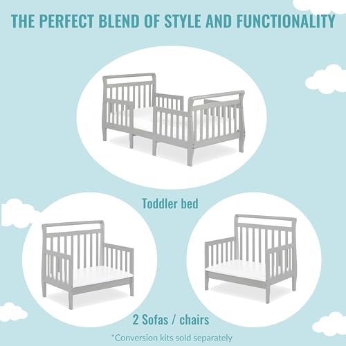 Dream On Me Emma 3-In-1 Convertible Toddler Bed In Steel Grey, Converts To Two Chairs And-Table, Low To Floor Design, JPMA Certified, Non-Toxic Finishes, Safety Rails