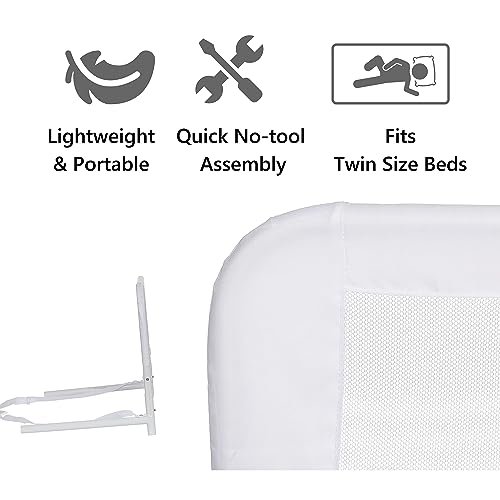 Dream On Me Lightweight Mesh Security Adjustable Bed Rail Double Pack with Breathable Mesh Fabric in White, 2 Count (Pack of 1)