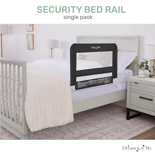 Dream On Me Lightweight Mesh Security Adjustable Bed Rail for Toddler, Breathable Mesh Fabric, Suitable for All Types of Beds, Reinforced Anchor System Bed Guard Rail, Black