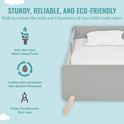 Dream On Me Osko Convertible Toddler Bed Made with Sustainable New Zealand Pinewood in Grey, JPMA & Greenguard Gold Certified, Non-Toxic Finish