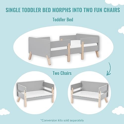 Dream On Me Osko Convertible Toddler Bed Made with Sustainable New Zealand Pinewood in Grey, JPMA & Greenguard Gold Certified, Non-Toxic Finish
