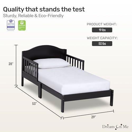 Dream On Me Sydney Toddler Bed in Black, Greenguard Gold Certified, JPMA Certified, Low To Floor Design, Non-Toxic Finish, Safety Rails, Made Of Pinewood