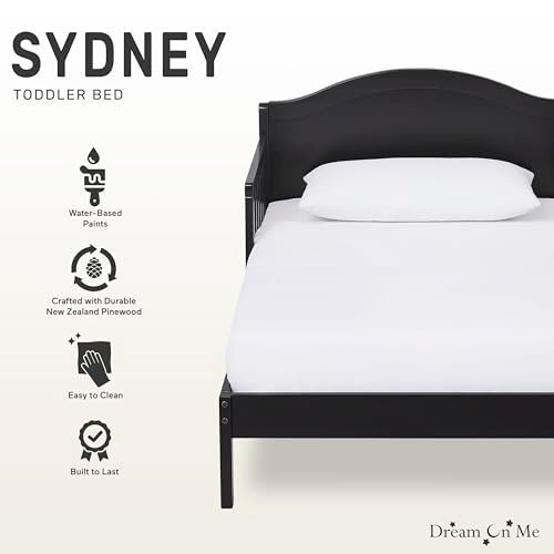 Dream On Me Sydney Toddler Bed in Black, Greenguard Gold Certified, JPMA Certified, Low To Floor Design, Non-Toxic Finish, Safety Rails, Made Of Pinewood