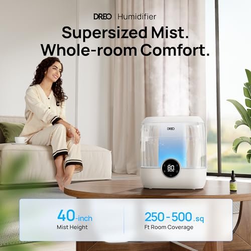 Dreo 6L Top Fill Humidifiers for Bedroom, 60H Runtime, 28 dB Quiet Supersized Cool Mist Humidifiers for Large Room, Air Humidifier for Home, Baby, Plant, Indoor, Night Light, Ultrasonic