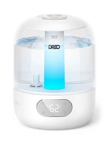 Dreo Humidifiers for Bedroom, 3L Top Fill 30H & 26dB Quiet Runtime for Large Room, Cool Mist Ultrasonic Humidifier with Humidity Sensor, Night Light for Home, Baby, Nursery, Plants, 360° Nozzle, White