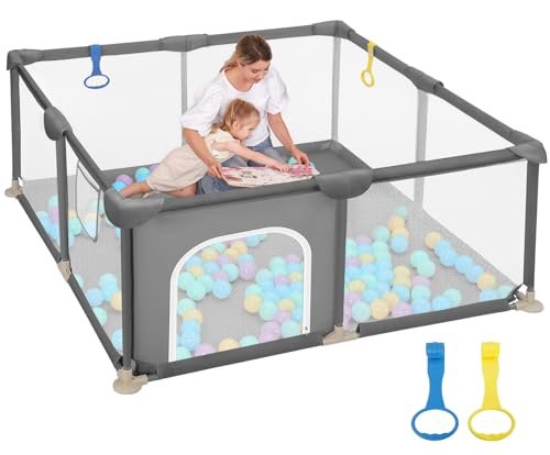 Dripex Baby Playpen, 52"×52" Play Pens for Babies and Toddlers, Safe Anti-Fall Play Yard with Gates, Baby Fence with Breathable Mesh, Indoor & Outdoor Kids Activity Center, Anchor Grey