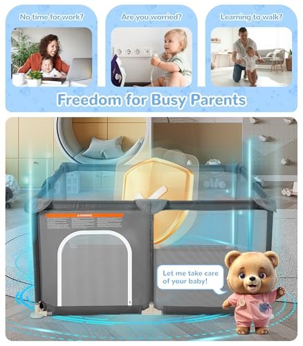Dripex Baby Playpen, 52"×52" Play Pens for Babies and Toddlers, Safe Anti-Fall Play Yard with Gates, Baby Fence with Breathable Mesh, Indoor & Outdoor Kids Activity Center, Anchor Grey
