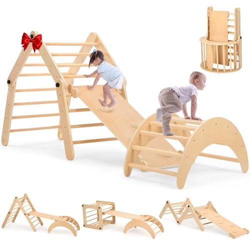 Dripex Deformable Pikler Triangle Set with Over 20 Playing Modes, Montessori Toddler Climbing Toys Indoor Playground and Jungle Gym for Early Learning, Large Fun Pickler climbing Set Baby Climbing Gym