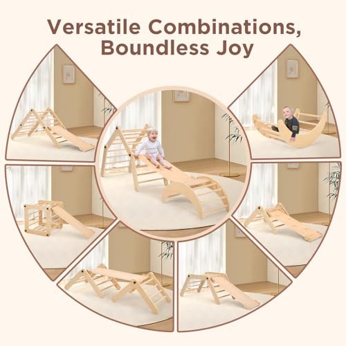 Dripex Deformable Pikler Triangle Set with Over 20 Playing Modes, Montessori Toddler Climbing Toys Indoor Playground and Jungle Gym for Early Learning, Large Fun Pickler climbing Set Baby Climbing Gym